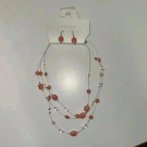 Kohl's Color Women's Necklace Set Coral OS with earrings NEW!